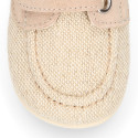 Little Linen canvas Boat shoes in Natural color.