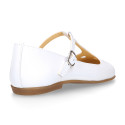 Girl T-BAR Mary Jane shoes in White soft Nappa leather with petals design.