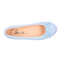 Soft suede leather classic girl ballet flats with adjustable ribbon in pastel colors.