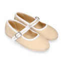 Velvet cotton Girl Mary Jane shoes with buckle fastening.