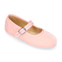 Velvet cotton Girl Mary Jane shoes with buckle fastening.