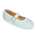 Velvet cotton Girl Mary Jane shoes with buckle fastening.