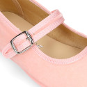 Velvet cotton Girl Mary Jane shoes with buckle fastening.