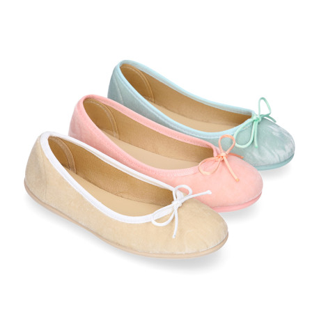 Velvet cotton Girl Ballet Flat shoes in pastel colors.