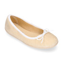 Velvet cotton Girl Ballet Flat shoes in pastel colors.