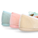 Velvet cotton Girl Ballet Flat shoes in pastel colors.