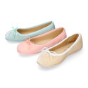 Velvet cotton Girl Ballet Flat shoes in pastel colors.