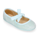 Velvet cotton Girl Ballet Flat shoes angel style in pastel colors.