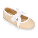 Velvet cotton Girl Ballet Flat shoes angel style in pastel colors.