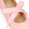 Velvet cotton Girl Ballet Flat shoes angel style in pastel colors.