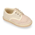 Linen canvas combined with suede leather Oxford style espadrille shoes in natural color.