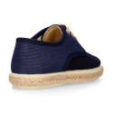 Linen canvas combined with suede leather Oxford style espadrille shoes in natural color.