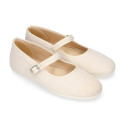 Linen cotton stylized Girl Mary Jane shoes with buckle fastening.