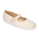 Linen cotton stylized Girl Mary Jane shoes with buckle fastening.