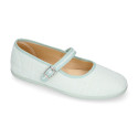 Linen cotton stylized Girl Mary Jane shoes with buckle fastening.