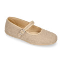 Linen cotton stylized Girl Mary Jane shoes with buckle fastening.