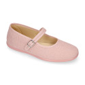 Linen cotton stylized Girl Mary Jane shoes with buckle fastening.