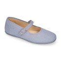 Linen cotton stylized Girl Mary Jane shoes with buckle fastening.