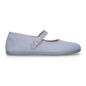 Linen cotton stylized Girl Mary Jane shoes with buckle fastening.