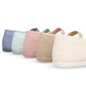 Linen cotton stylized Girl Mary Jane shoes with buckle fastening.