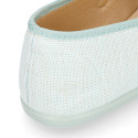 Linen cotton stylized Girl Mary Jane shoes with buckle fastening.