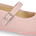 Linen cotton stylized Girl Mary Jane shoes with buckle fastening.