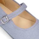 Linen cotton stylized Girl Mary Jane shoes with buckle fastening.