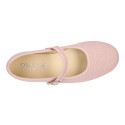 Linen cotton stylized Girl Mary Jane shoes with buckle fastening.