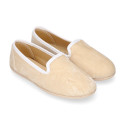 Velvet cotton Kids Slipper shoes in pastel colors.