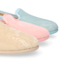 Velvet cotton Kids Slipper shoes in pastel colors.