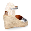 Woman wedge espadrilles shoes with Tulip shape in laminated leather.