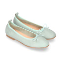 Soft Nappa leather classic girl ballet flats with adjustable ribbon in MInt color.