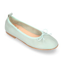 Soft Nappa leather classic girl ballet flats with adjustable ribbon in MInt color.