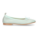 Soft Nappa leather classic girl ballet flats with adjustable ribbon in MInt color.