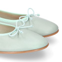 Soft Nappa leather classic girl ballet flats with adjustable ribbon in MInt color.