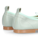 Soft Nappa leather classic girl ballet flats with adjustable ribbon in MInt color.