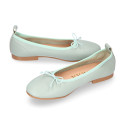 Soft Nappa leather classic girl ballet flats with adjustable ribbon in MInt color.