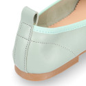 Soft Nappa leather classic girl ballet flats with adjustable ribbon in MInt color.
