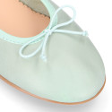 Soft Nappa leather classic girl ballet flats with adjustable ribbon in MInt color.