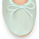 Soft Nappa leather classic girl ballet flats with adjustable ribbon in MInt color.