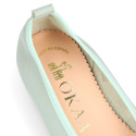 Soft Nappa leather classic girl ballet flats with adjustable ribbon in MInt color.