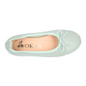 Soft Nappa leather classic girl ballet flats with adjustable ribbon in MInt color.