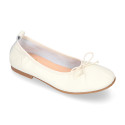 Soft Nappa leather classic girl ballet flats with adjustable ribbon in Ivory color.