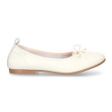 Soft Nappa leather classic girl ballet flats with adjustable ribbon in Ivory color.