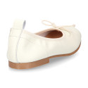 Soft Nappa leather classic girl ballet flats with adjustable ribbon in Ivory color.