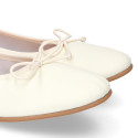 Soft Nappa leather classic girl ballet flats with adjustable ribbon in Ivory color.