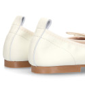 Soft Nappa leather classic girl ballet flats with adjustable ribbon in Ivory color.