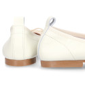 Soft Nappa leather classic girl ballet flats with adjustable ribbon in Ivory color.