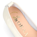 Soft Nappa leather classic girl ballet flats with adjustable ribbon in Ivory color.