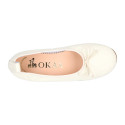 Soft Nappa leather classic girl ballet flats with adjustable ribbon in Ivory color.